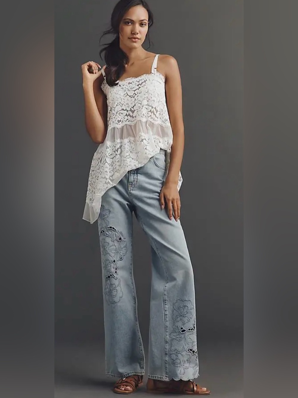 Pilcro Austyn High Rise Wide Leg Floral Cut Out Jeans - Picture 2 of 7
